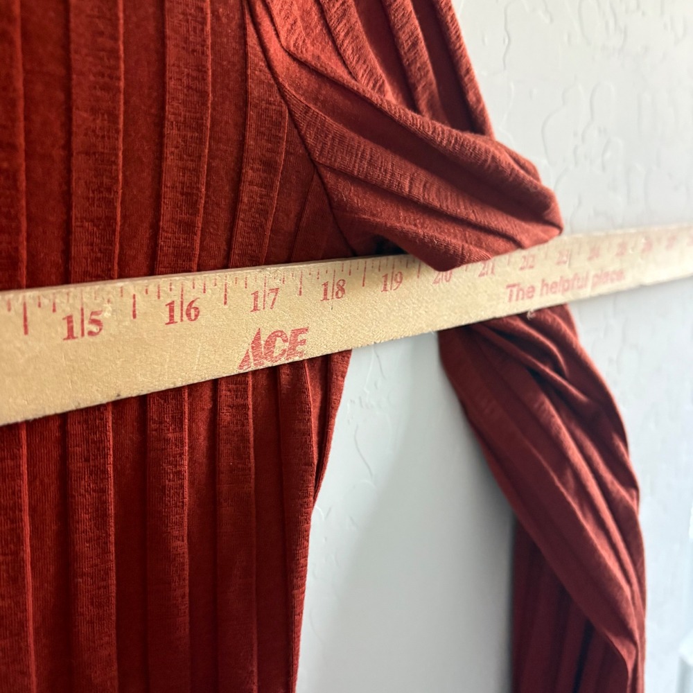 Reformation Libra Knit Dress XL Oxide Rust Ribbed Mock Neck Long Sleeve Mini - Picture 4 of 7